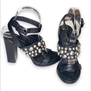MICHAEL KORS COLLECTION Black Studded Leather Sandals Size 6.5